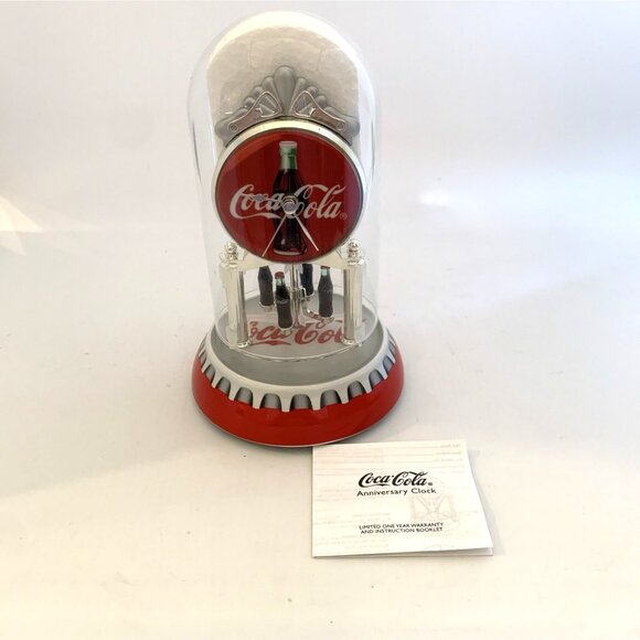 Coca Cola Bottle Cap Anniversary Clock Porcelain 2001 Glass Dome 7" Revolving - Picture 2 of 14